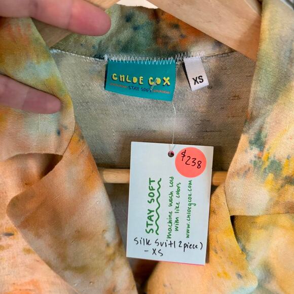 Chloe Cox Upcycled / Handmade Tie Dye Silk & Linen Tailored Suit NWT- XS - Picture 5 of 5